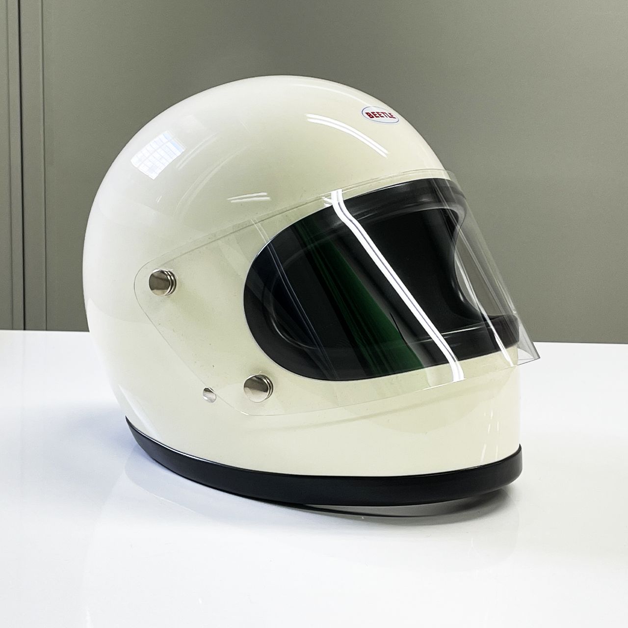 BEETLE STR 極小フルフェイスヘルメット アイボリー(ブラックダブルストラップ)