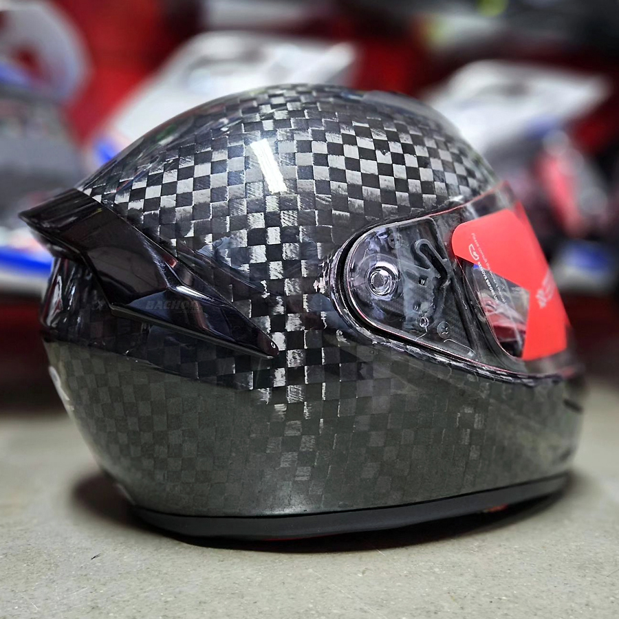 【12月限定セール】 レイジ カーボンファイバー ビッグチェック フルフェイスヘルメット グロスカーボン AXOR