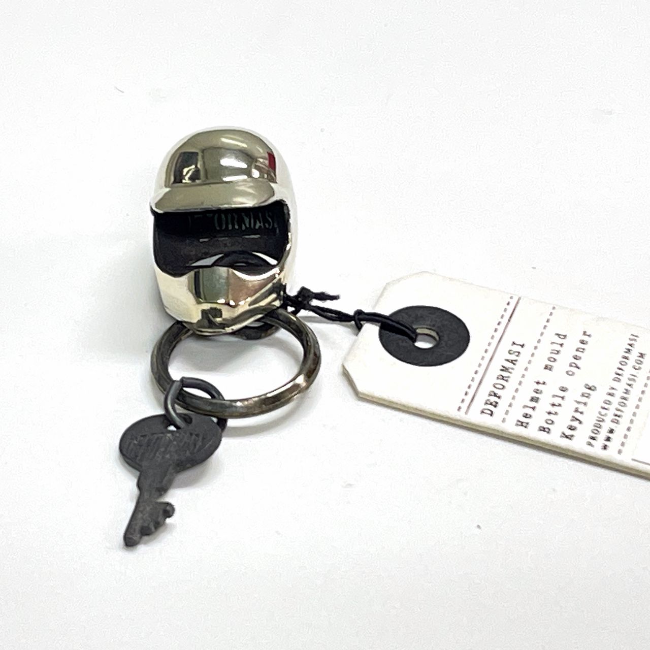 モトクロス風 ヘルメット型キーホルダー シルバー/ブラック DEFORMASI（デフォルマシ）