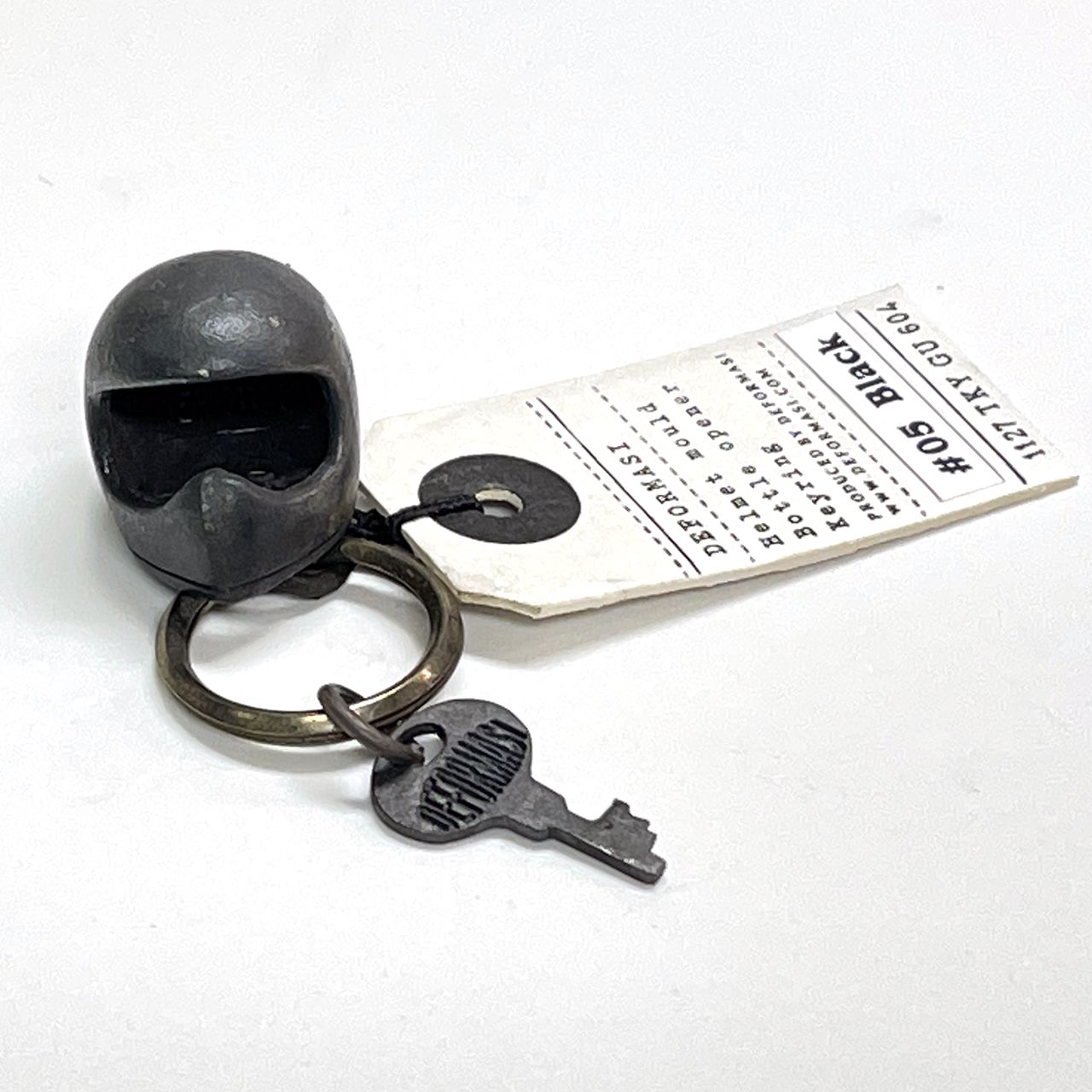 ヘルメット型キーホルダー ヴィンテージ風タイプ2 シルバー/ブラック DEFORMASI(デフォルマシ)