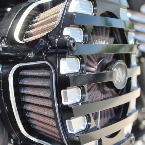 リバースコーンエアクリーナー Ribbed ブラック＆マシンカット