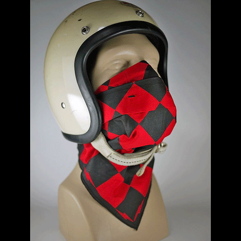 防塵フェイスマスク ビンテージバンダナパターン レッド/ブラック 不織布マスク装着可能