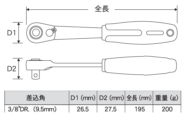 スーパーテンラチェット 72Z ラチェットハンドル(3/8SQ) Pro-Auto プロオート